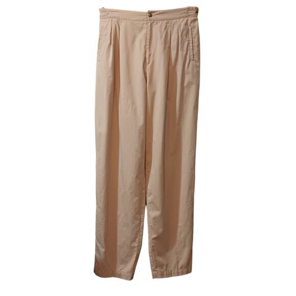 VINTAGE LIZSPORT Pleated Pants Trousers Khaki Tan Size LG Side Buckles High Rise - Picture 1 of 13